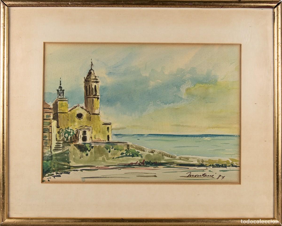 Arte: ATRIBUIDO A LLU&Iacute;S MUNTAN&Eacute; I MUNS | Vista de Sitges | Acuarela Original | 1987
