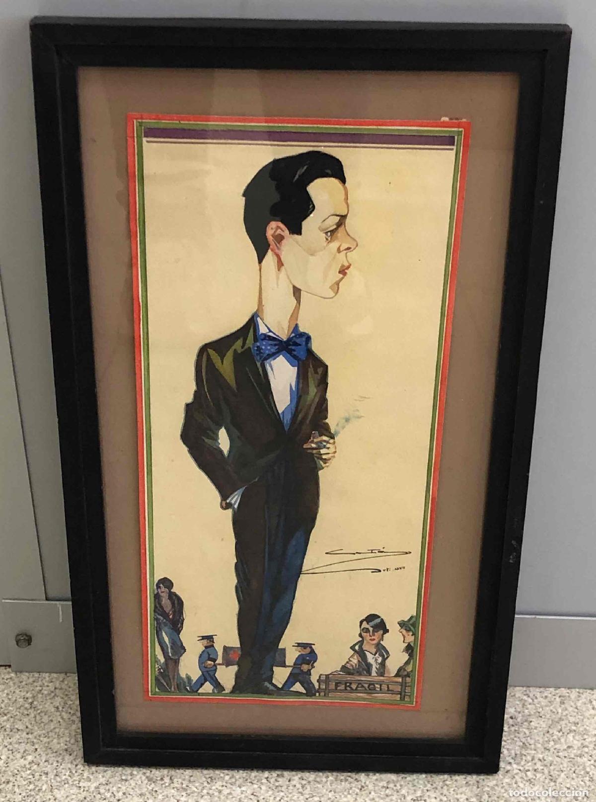 Arte: DIBUJO ACUARELADO CARICATURA DEL PERIODISTA ESCRITOR CESAR GONZALEZ RUANO. A&Ntilde;O 1927. ARDAV&Iacute;N