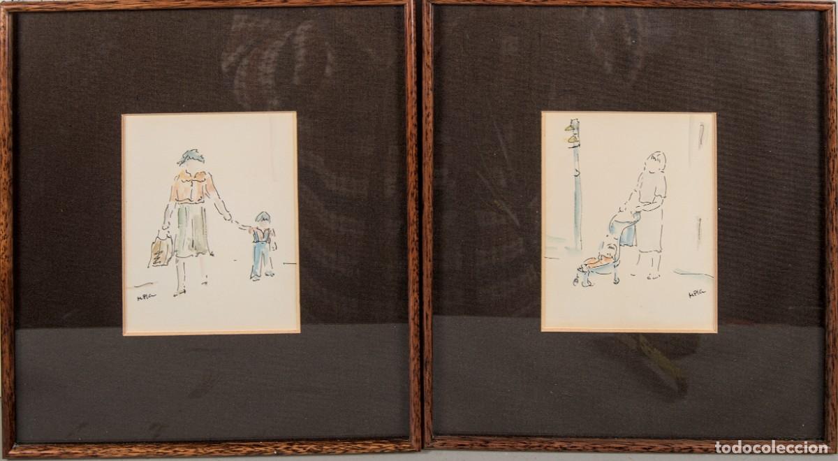 Arte: AUTOR A INVESTIGAR / D&Iacute;PTICO ACUARELA Y TINTA / ESCENAS MATERNALES / COSTUMBRISMO / DIBUJO ORIGINAL