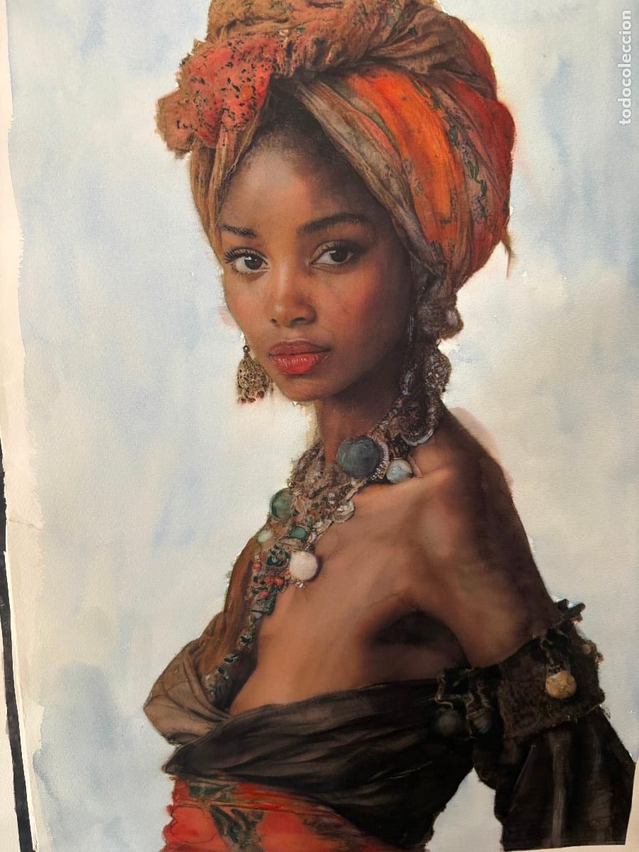 Arte: Mujer africana. Acuarela hiperrealista
