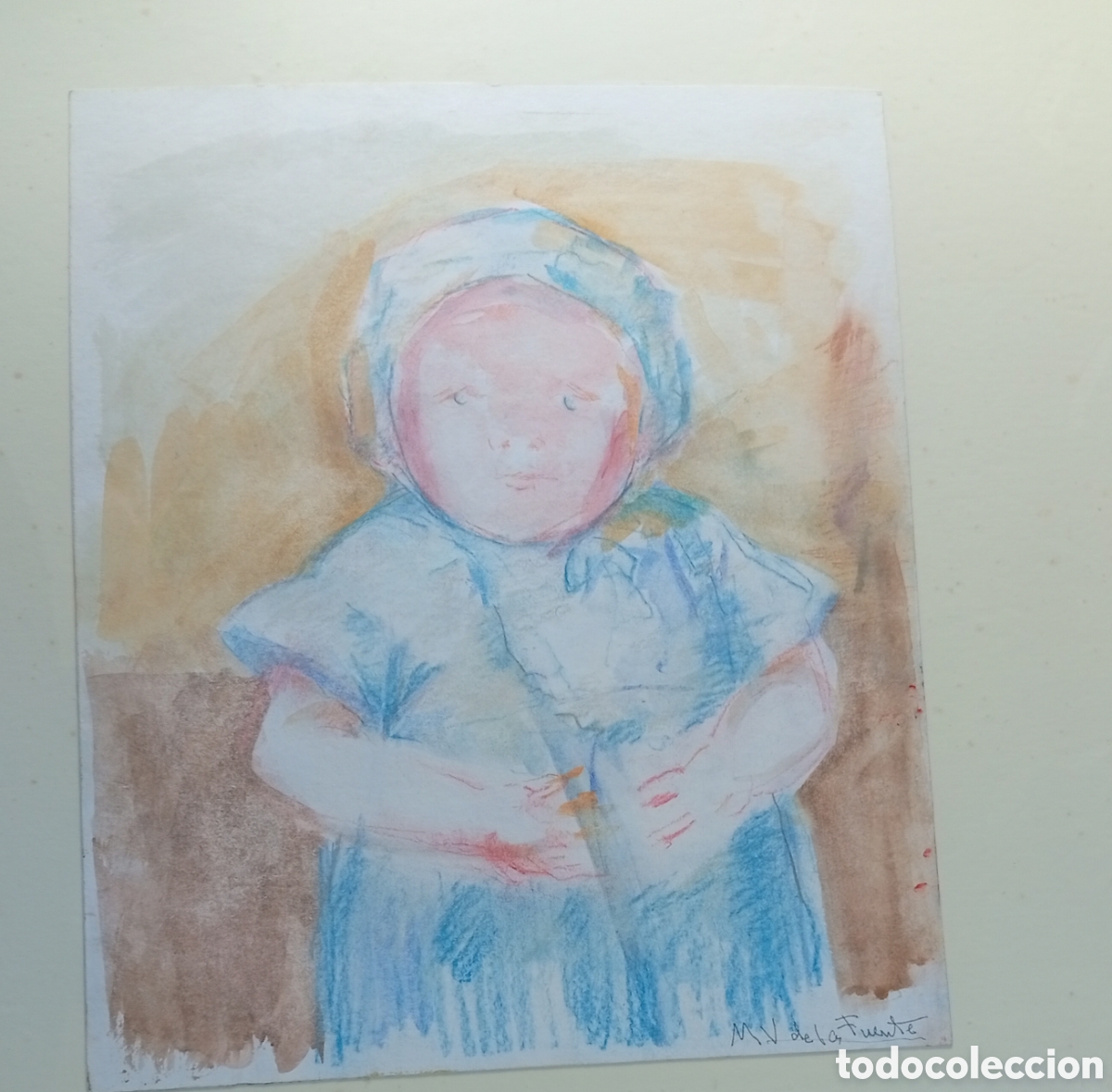 Arte: Pintura gallega acuarela de la gran Mar&iacute;a Victoria de La Fuente Alonso (Vigo,1927- Madrid 2009)