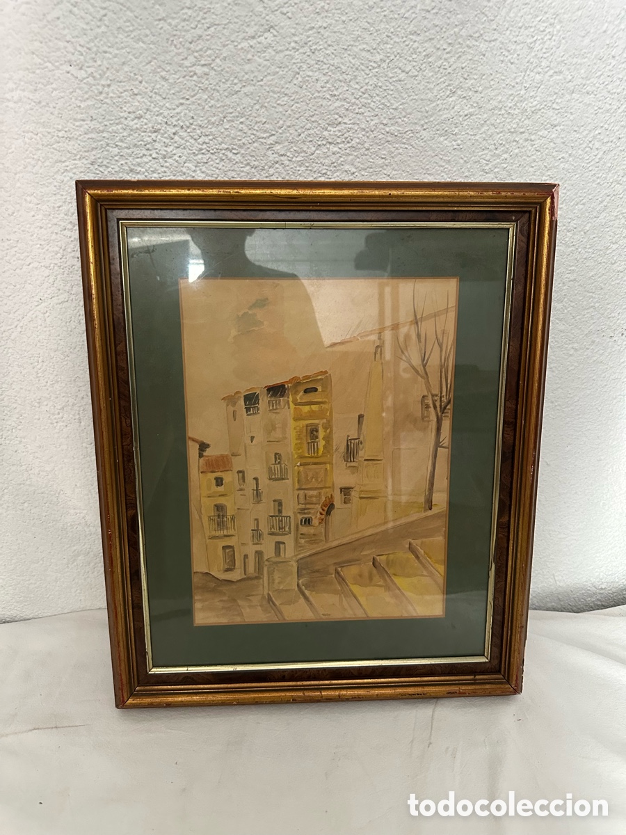 Arte: Acuarela urbana original ciudad europea firmada enmarcada composici&oacute;n arquitect&oacute;nica cl&aacute;sica