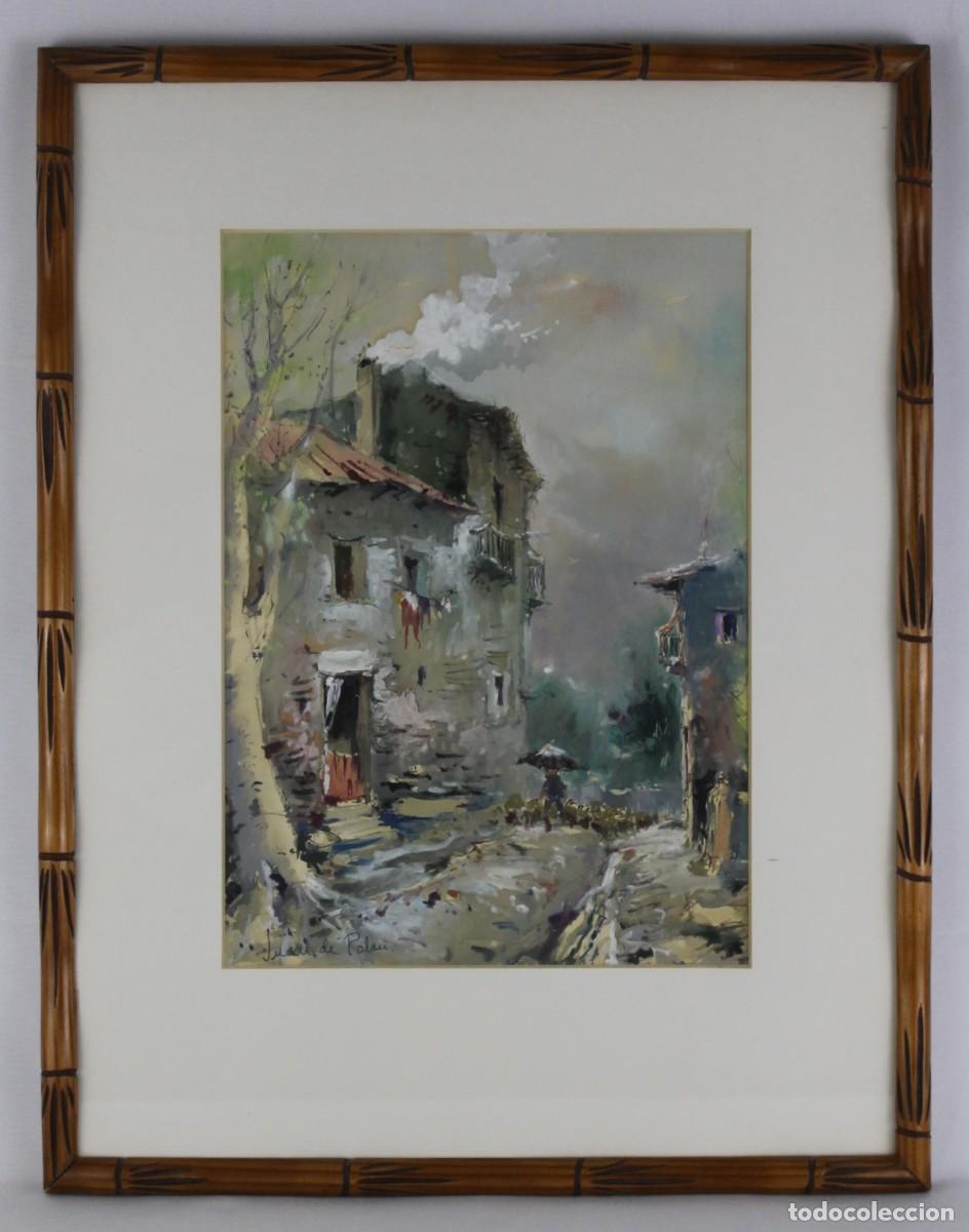 Arte: Acuarela. Paisaje rural con figuras. Firmada Juan de Palau