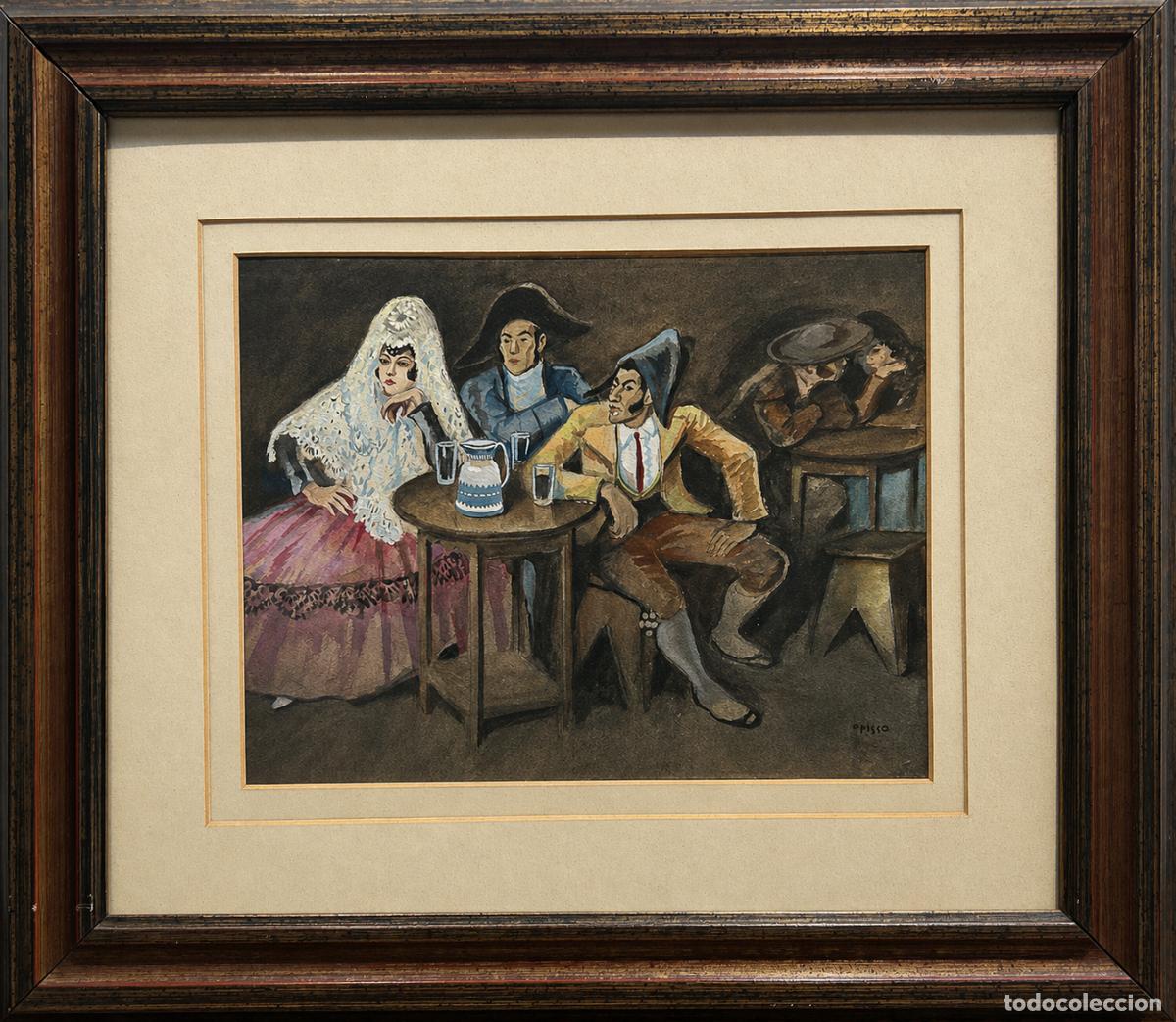 Arte: Ricardo Opisso (1880 - 1966). En la posada del peine. Acuarela sobre papel.
