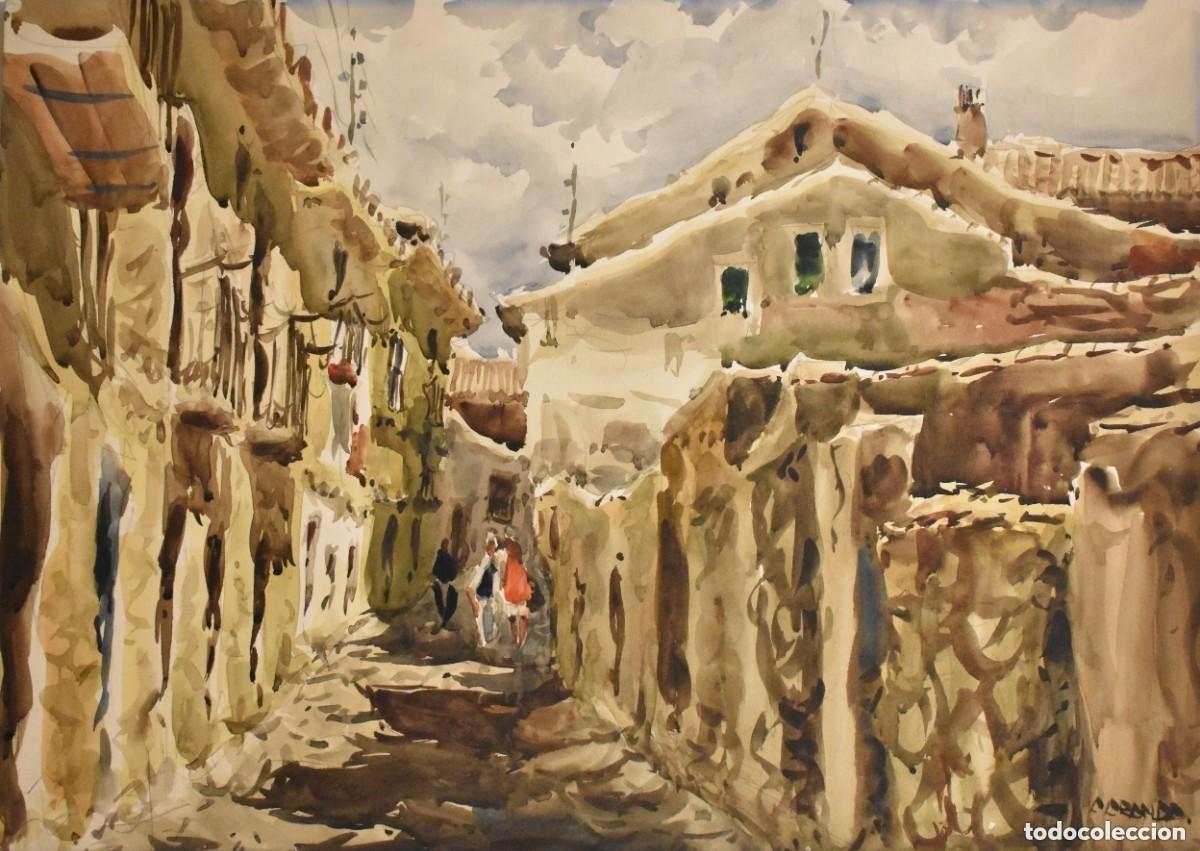 Arte: Una calle de Sig&uuml;enza, acuarela de Antonio Aranda Burgos. Mide 70 x 35 cm.