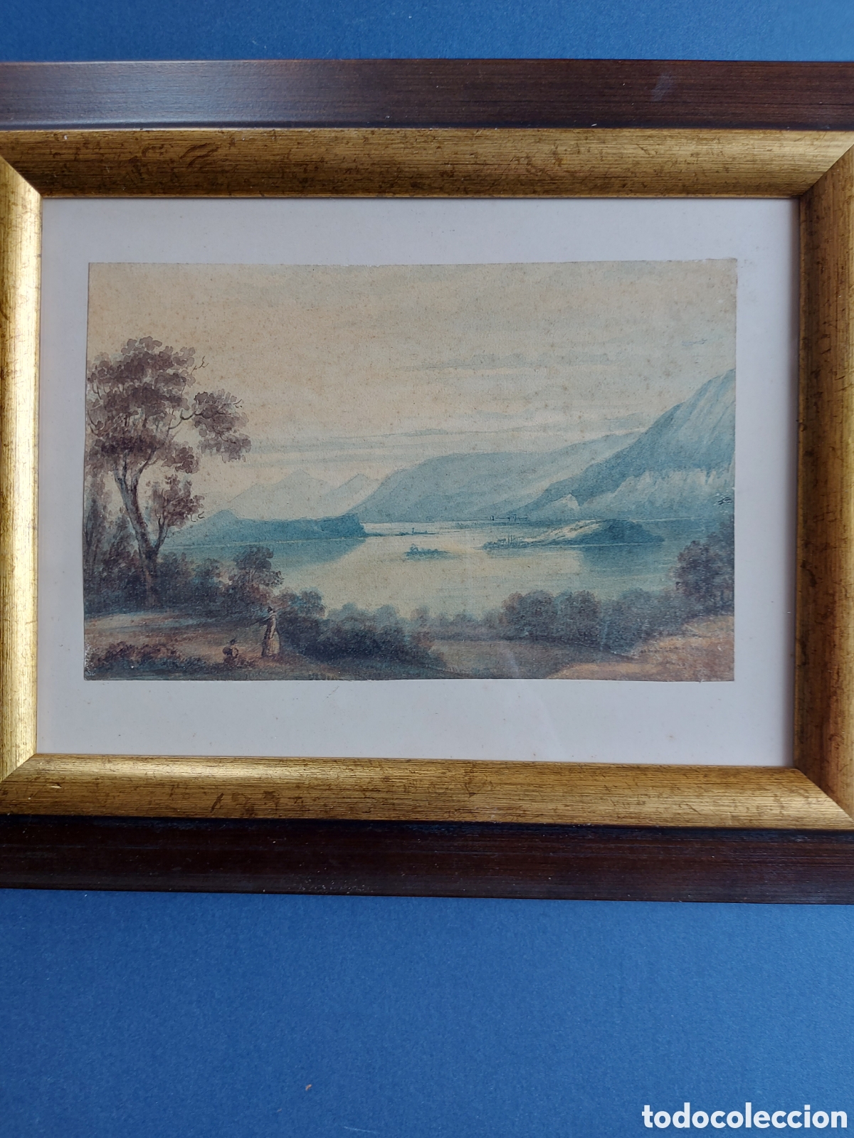 Arte: &rdquo;VISTA PANORAMICA DEL LAGO&rdquo; ACUARELA ANTIGUA