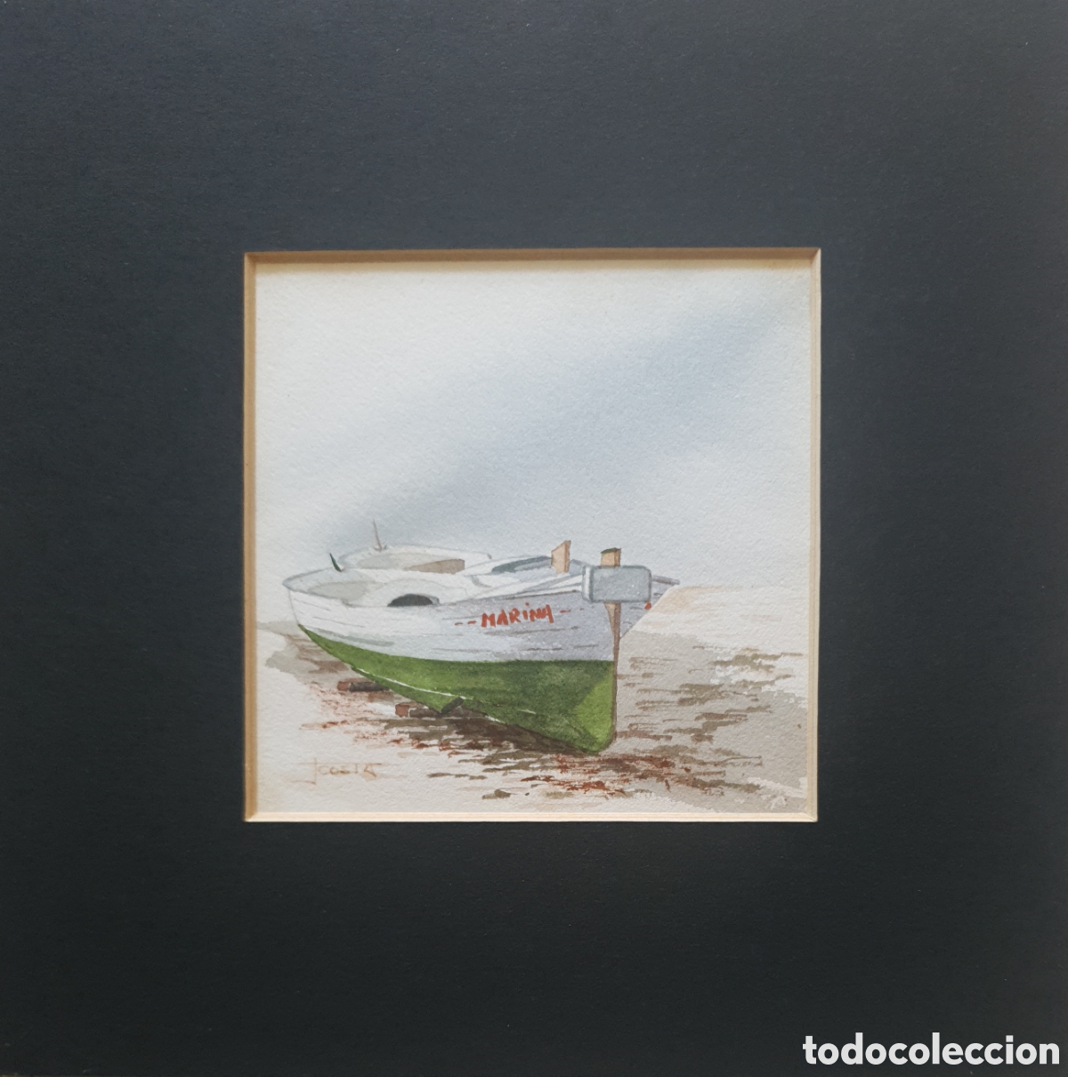 Arte: Escuela Catalana - Tres Marinas con Barcas Varadas.Firmadas.