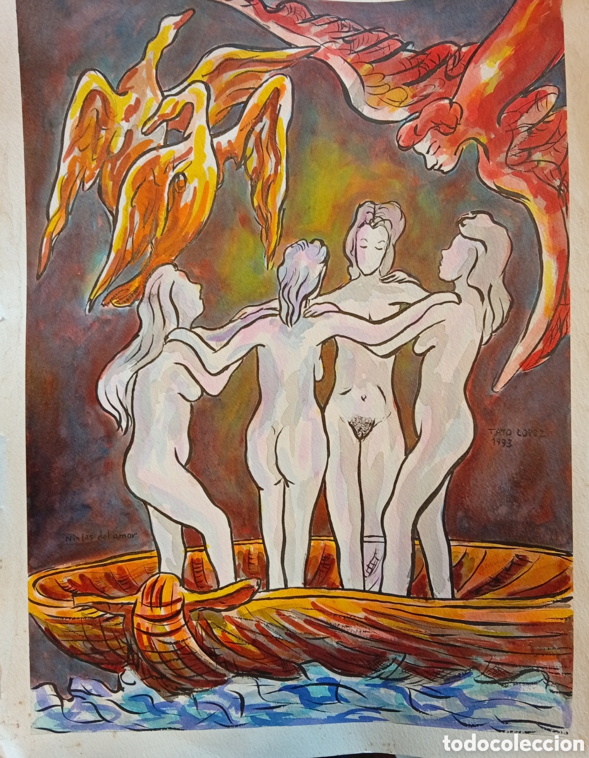 Arte: Pintura gallega t&eacute;cnica mixta acuarela del pintor Jos&eacute; Tato L&oacute;pez( Pontevedra ,1944-2023)