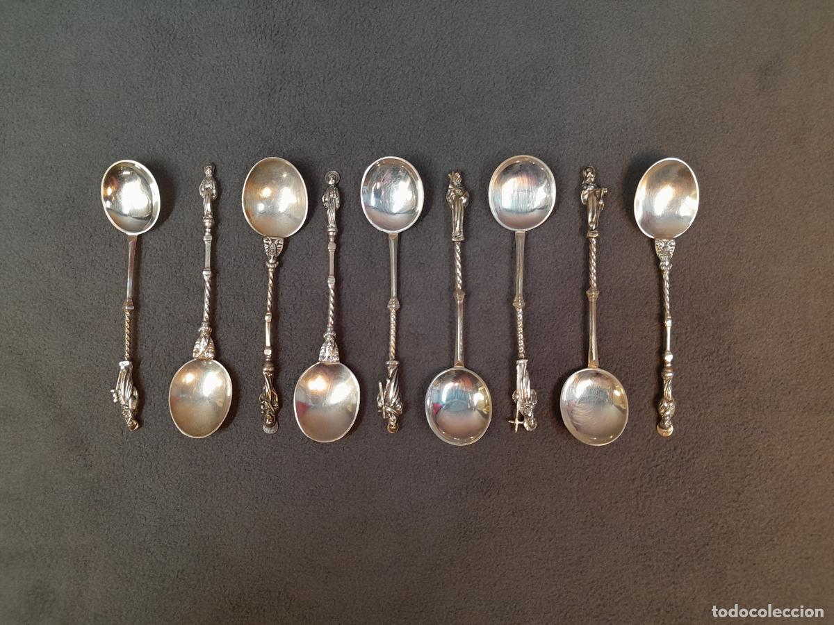 Arte: CONJUNTO DE NUEVE CUCHARAS. DIFERENTES AP&Oacute;STOLES Y SANTOS. EN PLATA. SIGLO XIX