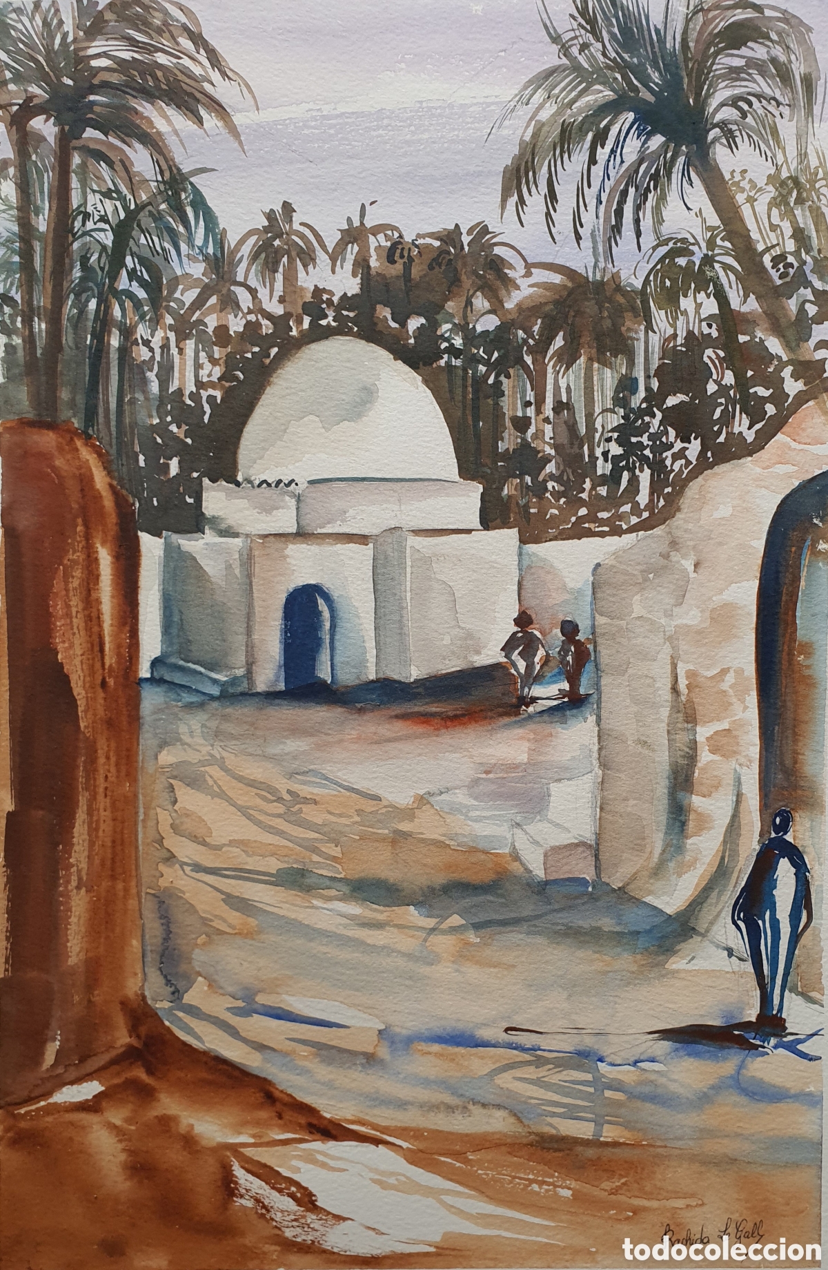 Arte: Escuela Orientalista - Marabout en el Oasis.Firmada.Francia.