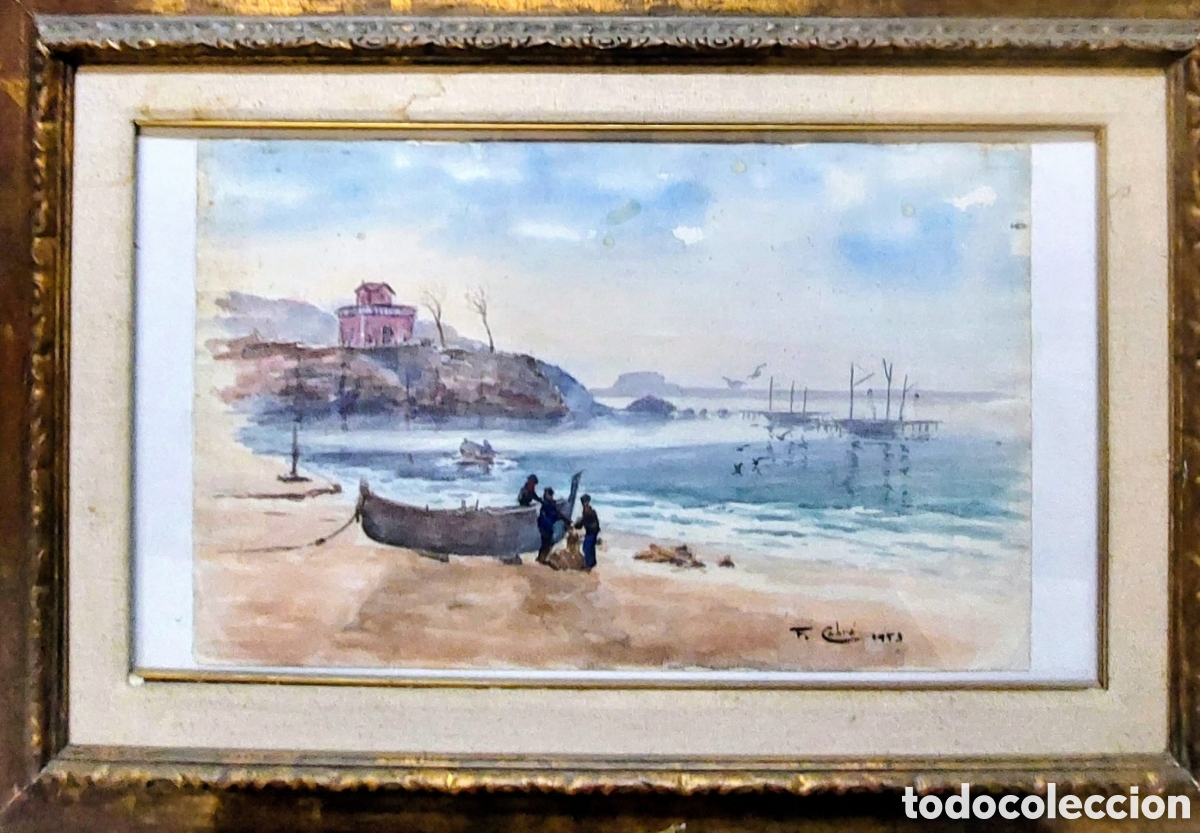 Arte: CABRE FRANCISCO ACUARELA 1995 .SANT FELIU DE GUIXOLS 53X32
