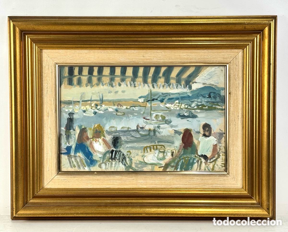 Arte: ROC RIERA ROJAS- TERRAZA EN EL PUERTO- ACUARELA