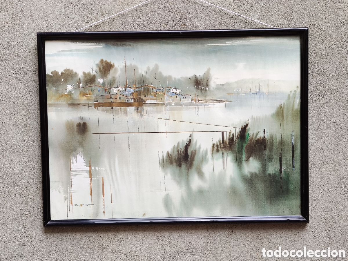 Arte: Cuadro Acuarela original D. Casanova &rdquo;Viviendo junto al lago&rdquo; Gran formato