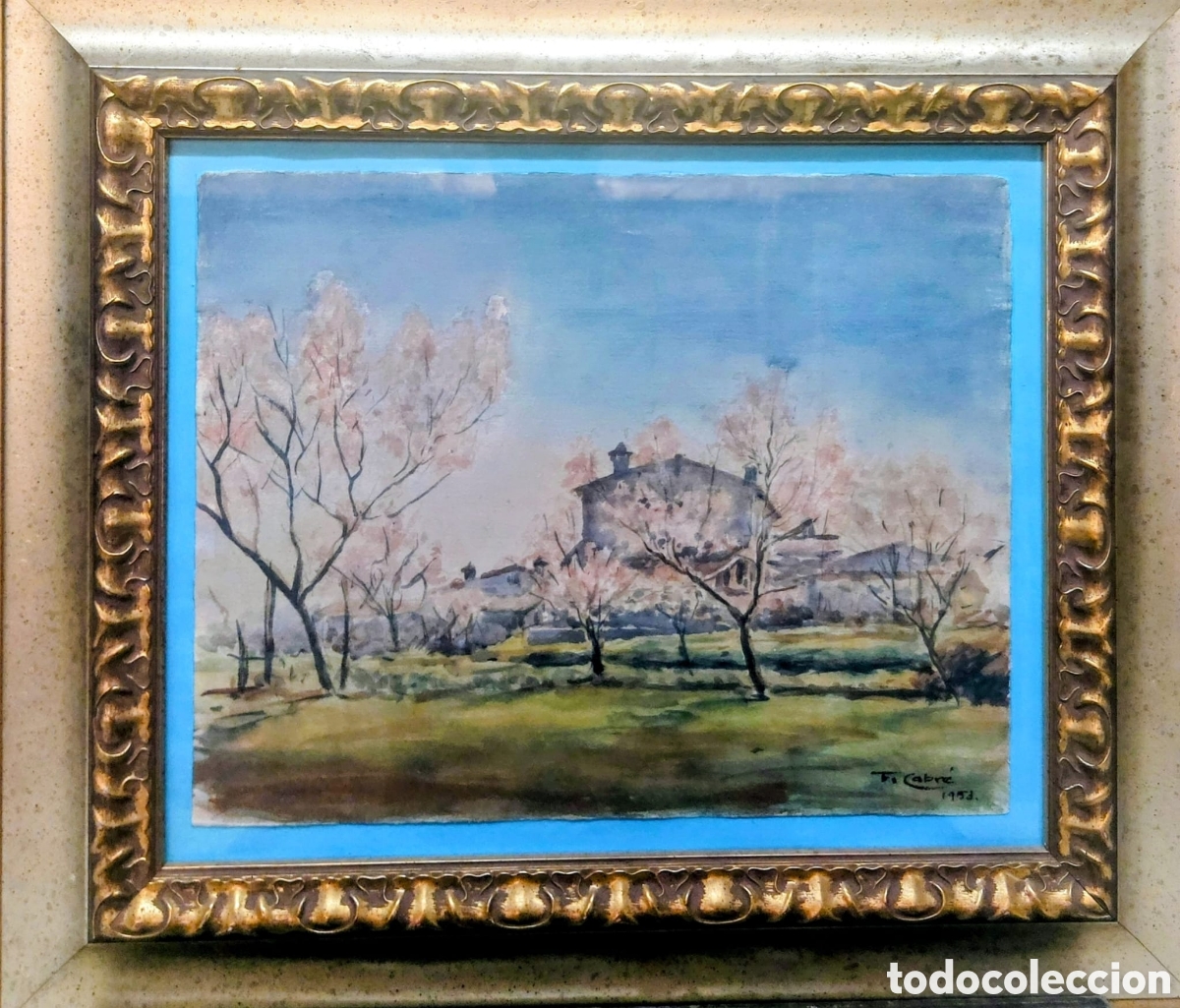 Arte: CABRE FRANCISCO ACUARELA 1953 PAISAJE 42X33 MAS MARCO