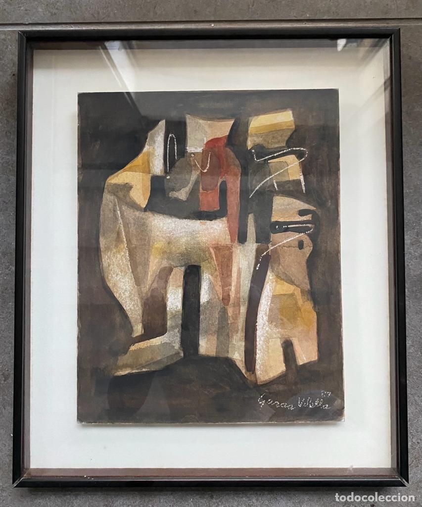 Arte: Francesc Garcia Vilella, formas geom&eacute;tricas, acuarela, firmada y fechada en 1987, con marco.
