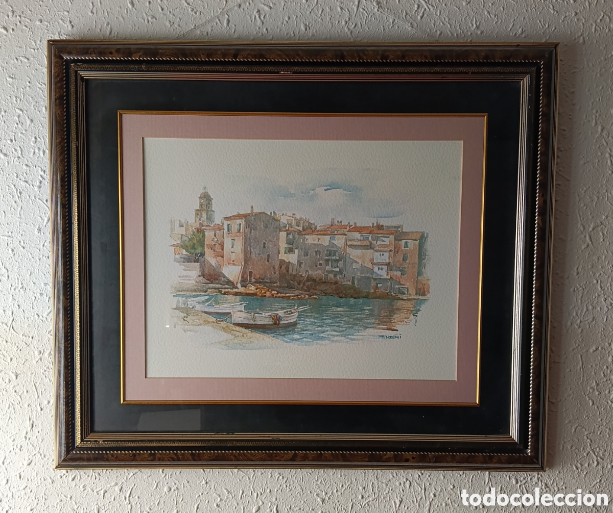 Arte: Acuarela Firmada F. NERI con bonito Marco de Madera de 70 X 60 cm. Dibujo 44 X 33 cm.
