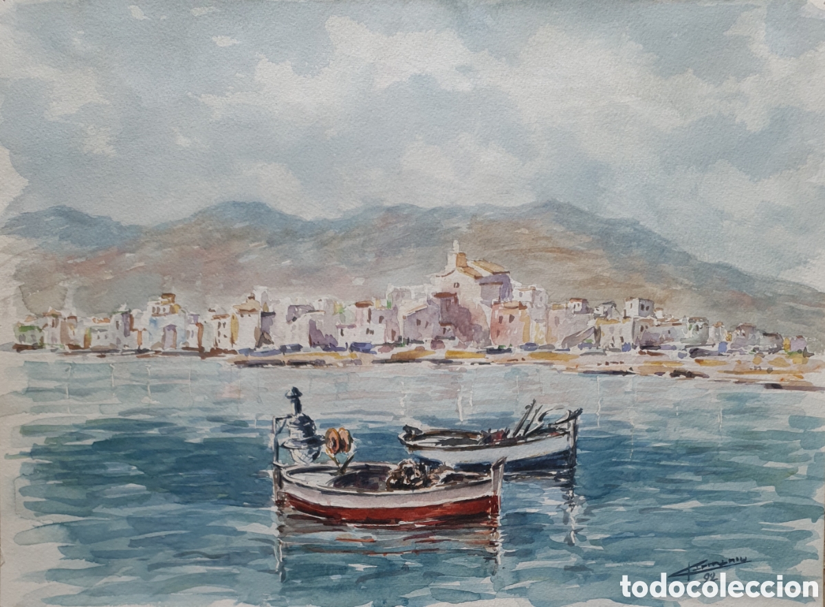 Arte: Autoria Desconocida - Bah&iacute;a de Cadaqu&eacute;s con Barcas.Firmada.1992.