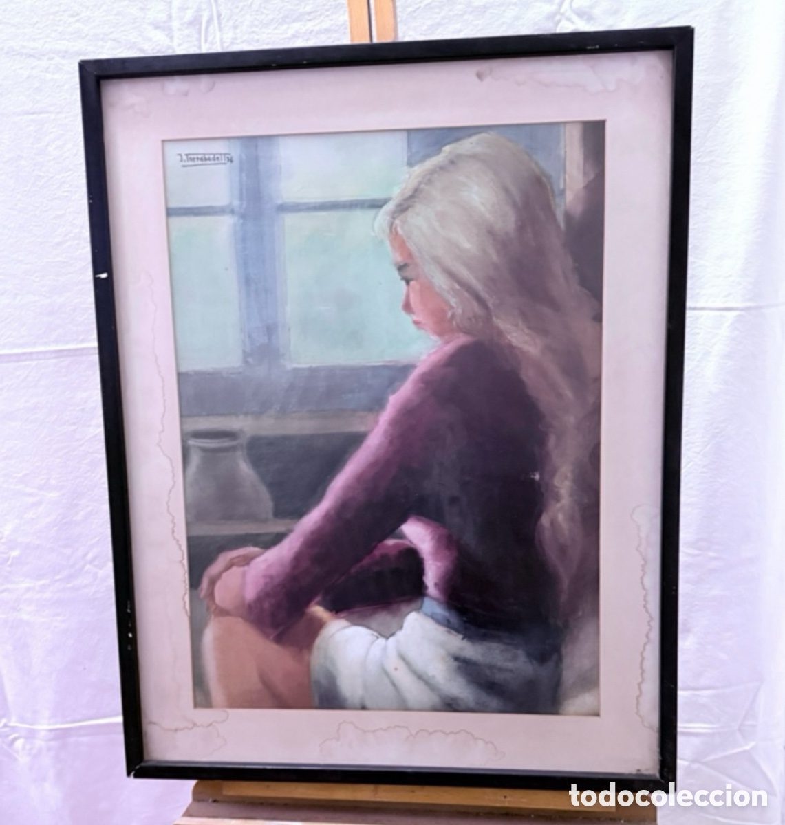 Arte: Joan Torrabadell 1976. Acuarela figura femenina interior.