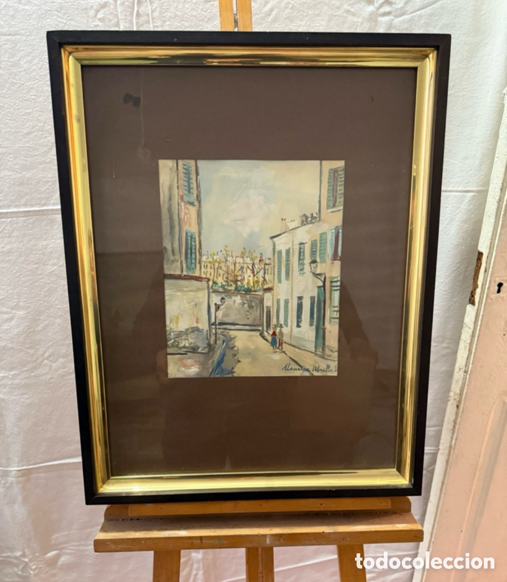 Arte: Maurice Utrillo V . Acuarela firmada. escena urbana francesa estilo Montmartre.