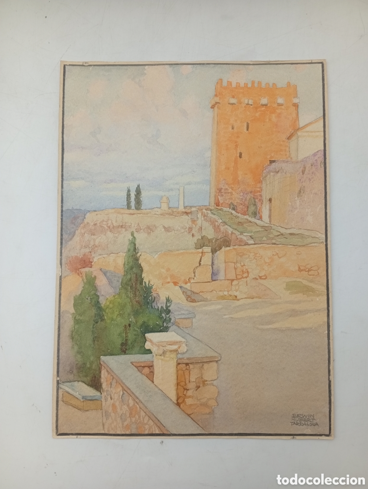 Arte: Acuarela Tarragona por Edwin Hubert primer tercio XX