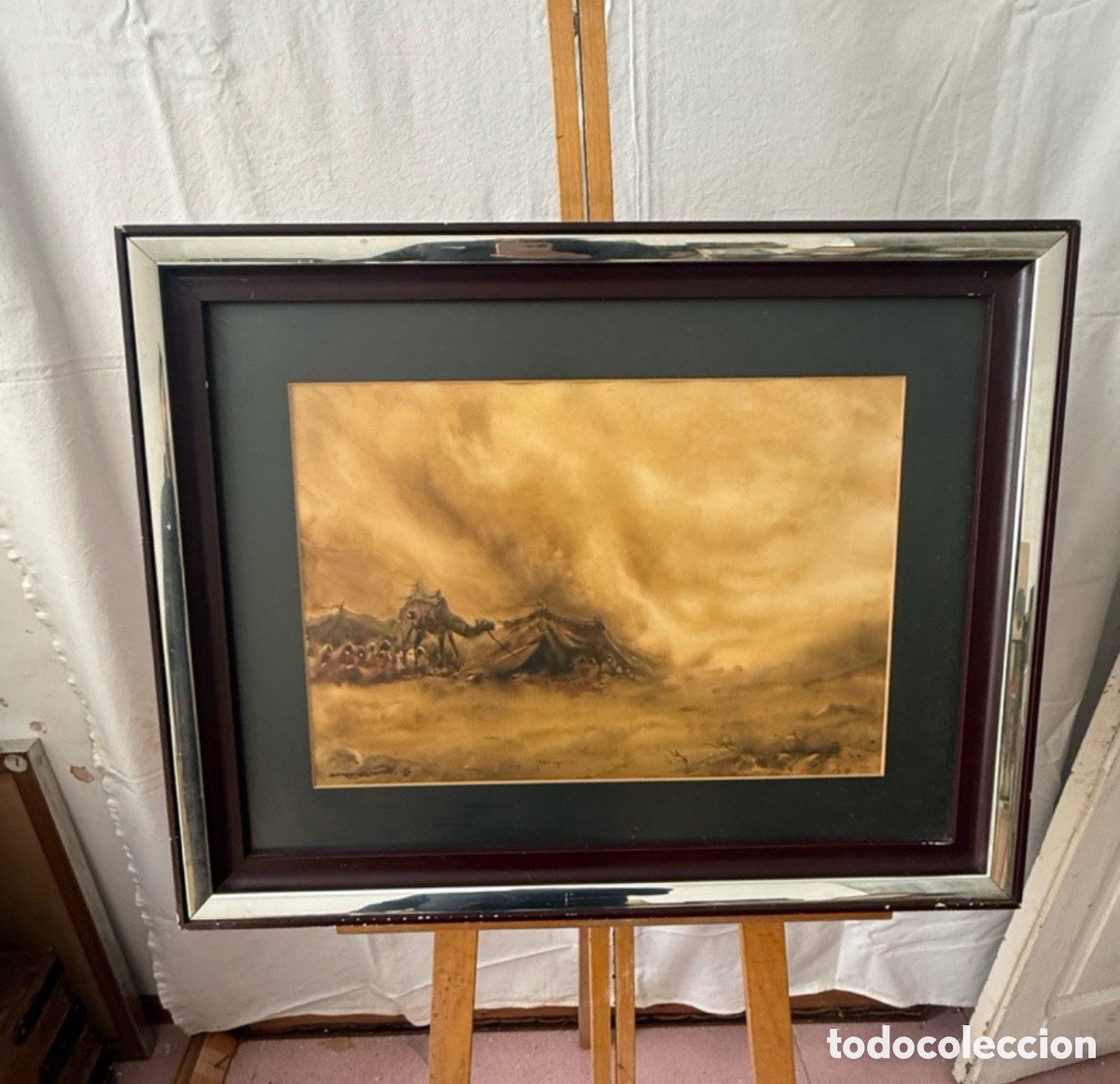 Arte: Acuarela Enrique G&oacute;mez Sacanelles escena orientalista con camello firmada (50X34cm).