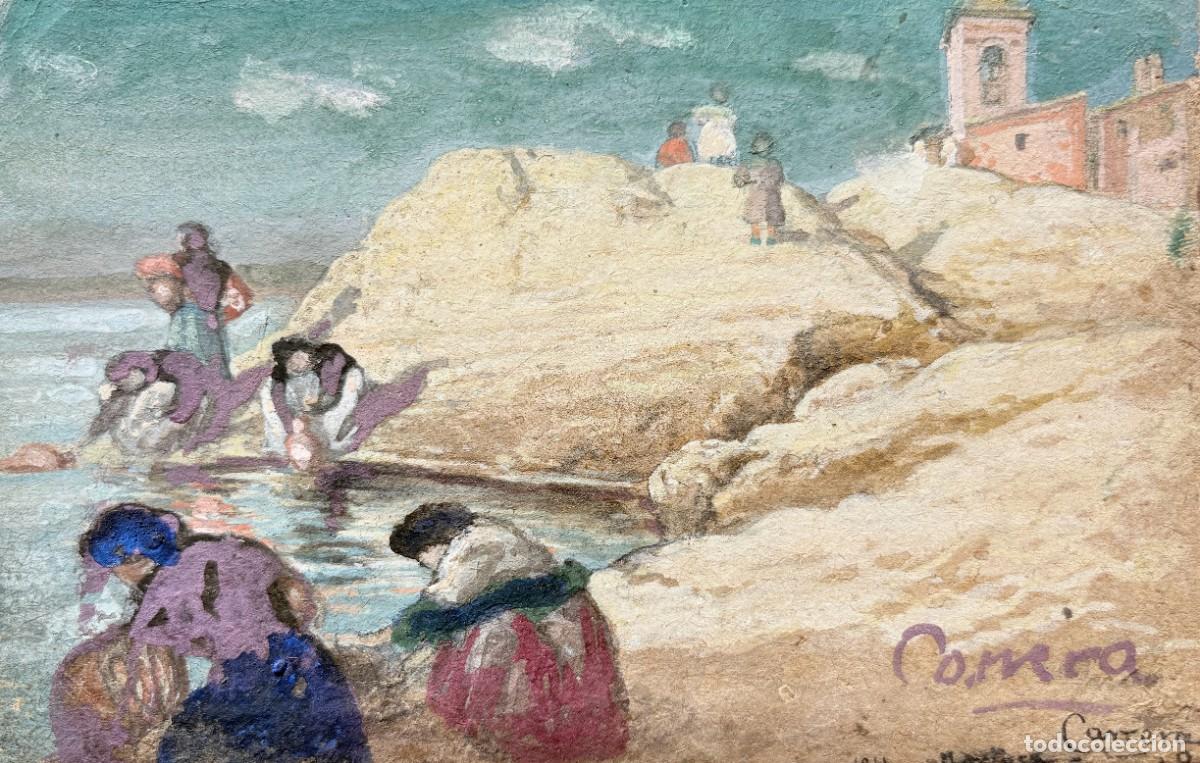 Arte: CARRERA &mdash; Lavanderas en el R&iacute;o Ebro, Tortosa. Gouache sobre papel. Primera mitad del siglo XX.