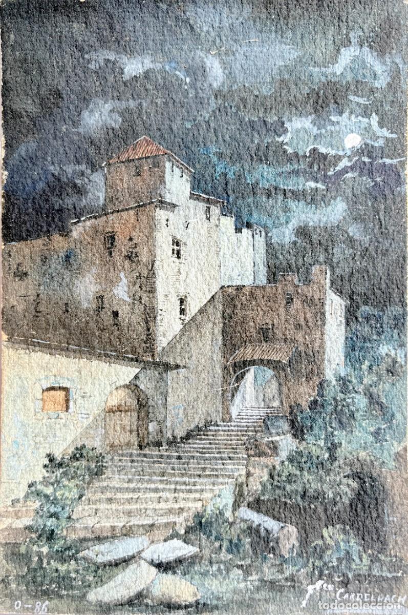 Arte: FRANCESC CARDELLACH I ALIV&Eacute;S &mdash; Vista arquitect&oacute;nica nocturna. Acuarela sobre papel. 1886.