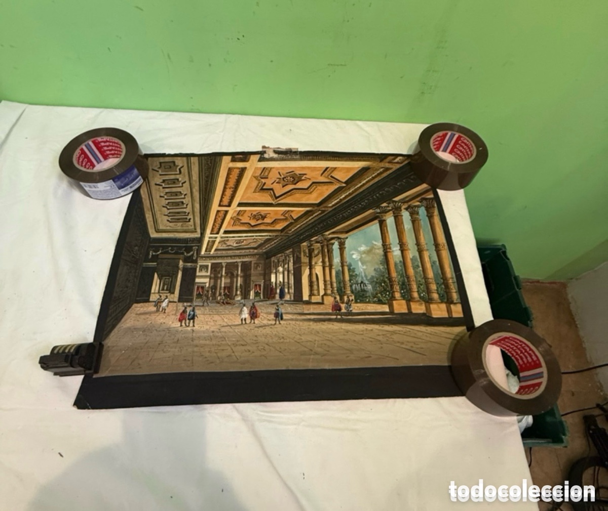 Arte: Acuarela escenogr&aacute;fica teatral original interior palacio cl&aacute;sico 57x47 cm