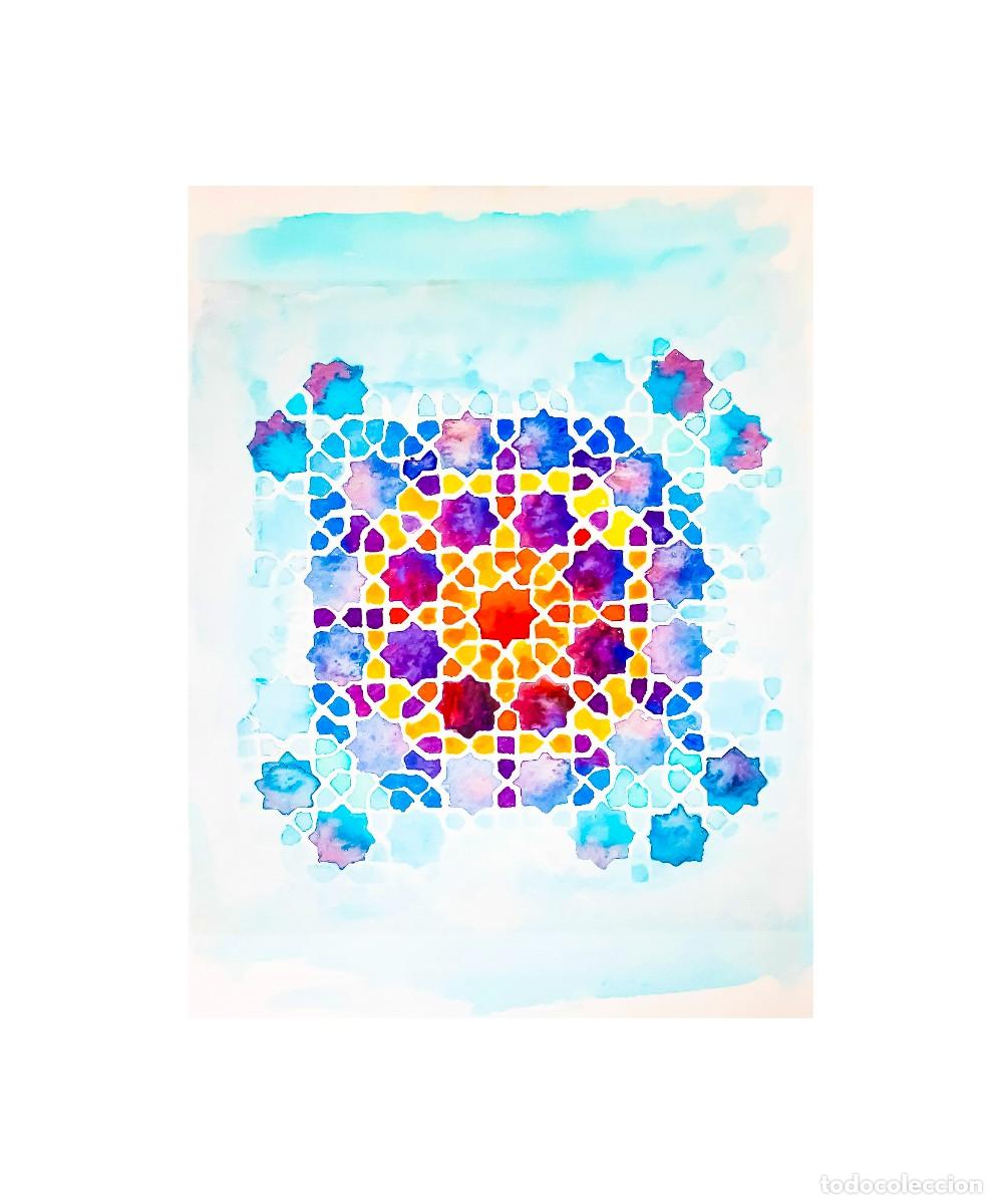 Art: Acuarela original azulejo &aacute;rabe. Cuadro azulejo &aacute;rabe. Acuarela motivo geom&eacute;trico.