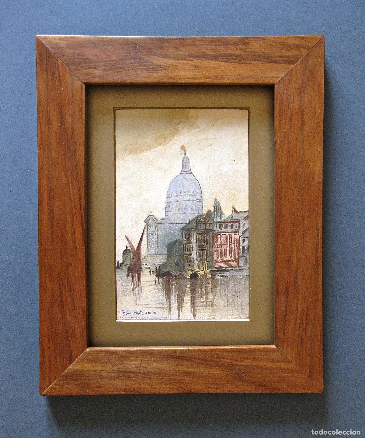 Arte: 1888. WHITE *ESCUELA INGLESA * DIBUJO&ndash;ACUARELA *PARIS. VISTA DEL PANTHEON DESDE EL SENA *GRAND TOUR
