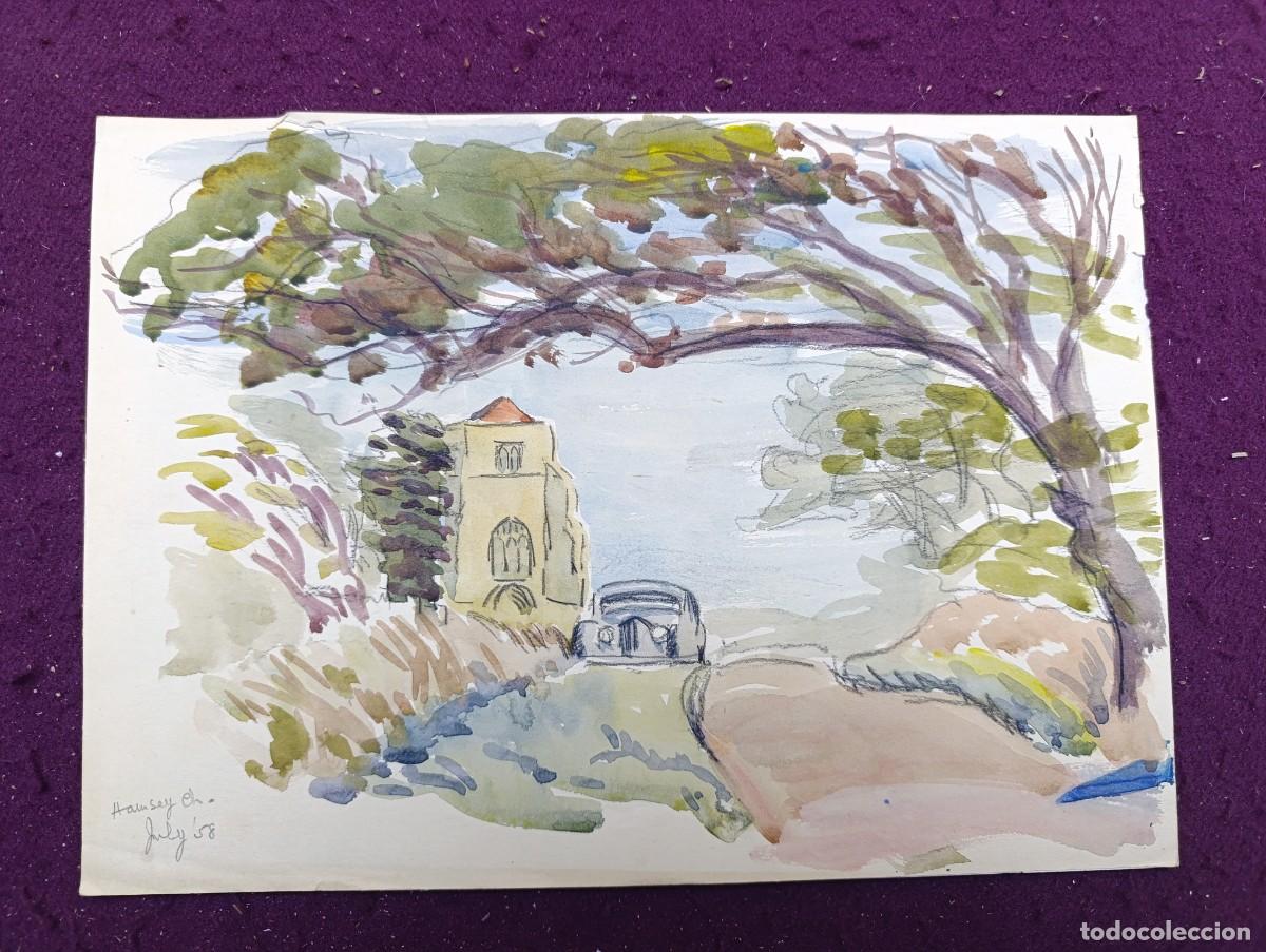 Art: Obra Original, Acuarela, 1950&acute;s - 60&acute;s, Coche en Camino Rural, unos 36 x 25 cms.