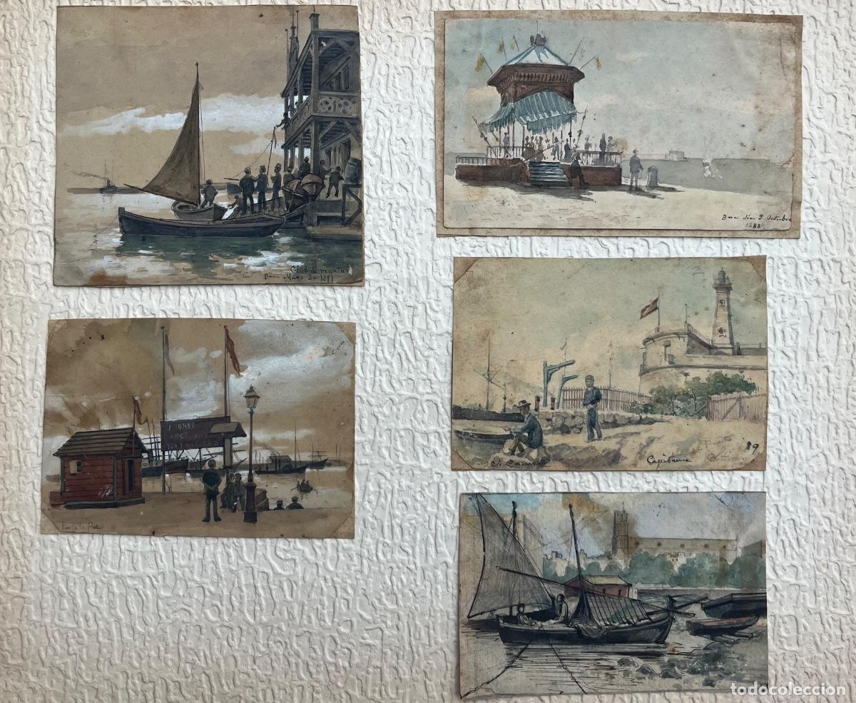 Arte: LOTE DE 5 ACUARELA BARCELONA FINALES DEL SIGLO XIX. DESCONOZCO AUTOR.