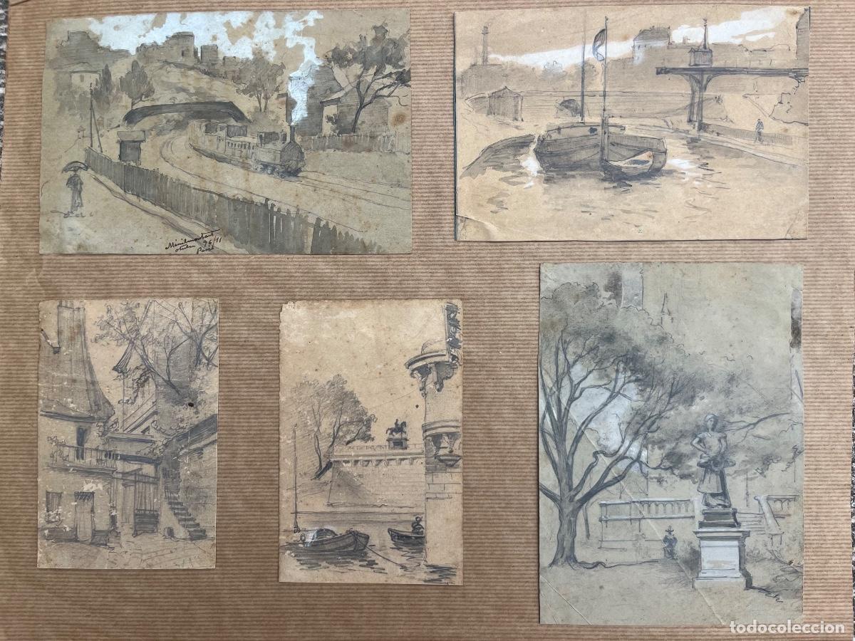 Arte: LOTE DE 5 DIBUJO A L&Aacute;PIZ PARIS FINALES DEL SIGLO XIX. DESCONOZCO AUTOR.