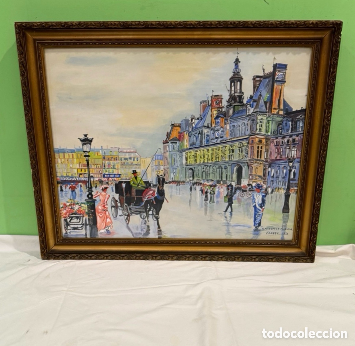 Arte: &Oacute;leo sobre lienzo firmado Ferran . Paris.Copia de Alfredo Palermo de Gregori