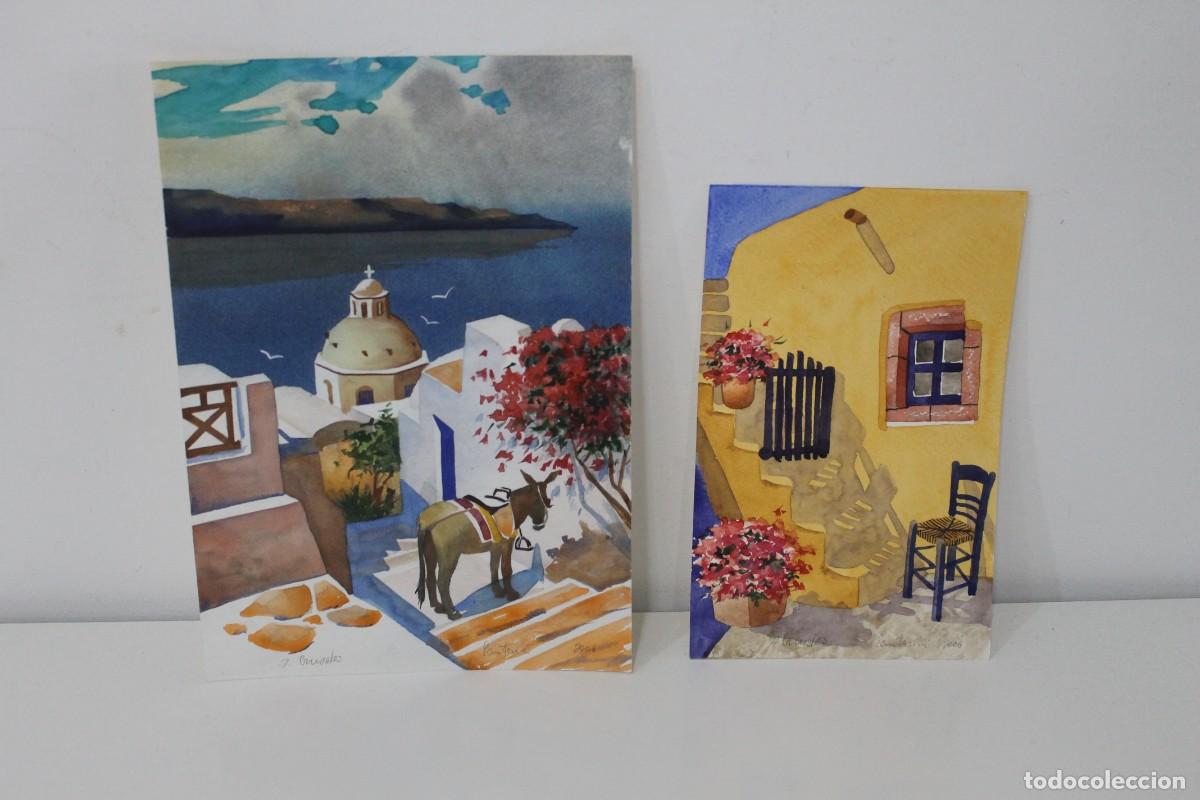 Arte: 2 ACUARELAS SANTORINI 2006 FIRMADAS