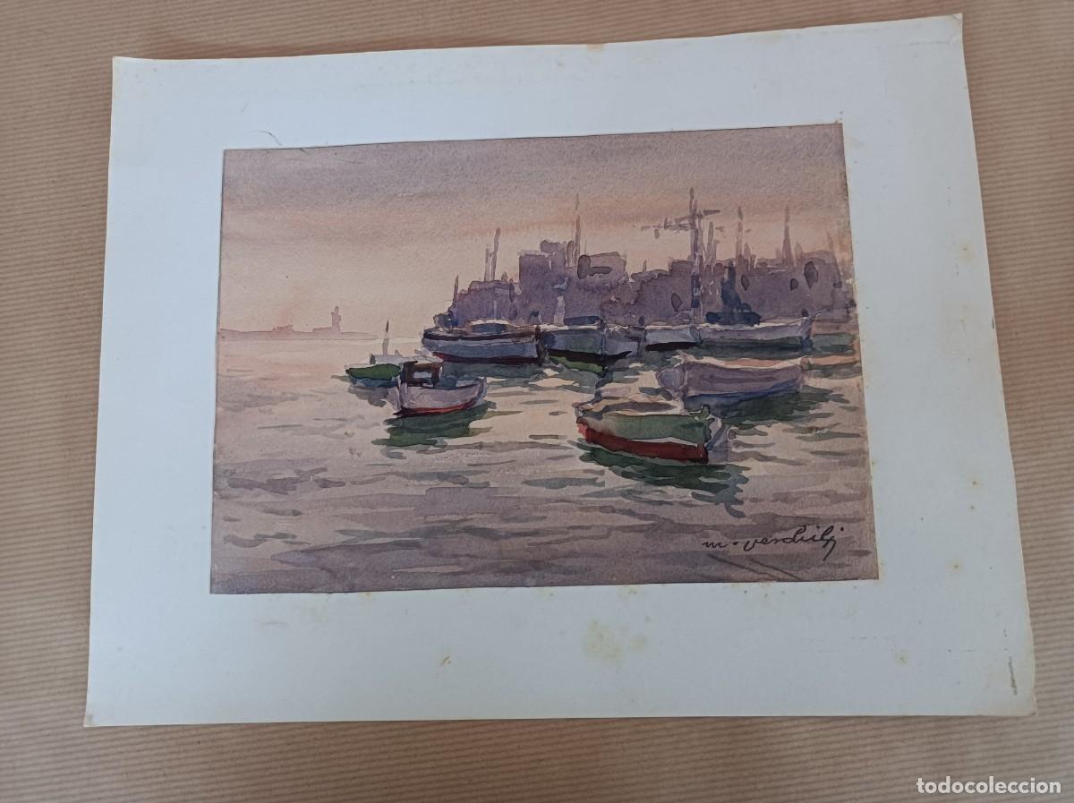 Arte: ACUARELA SOBRE CARTULINA 23 x 16 cms. PUERTO MIGUEL MARTINEZ VERCHILI