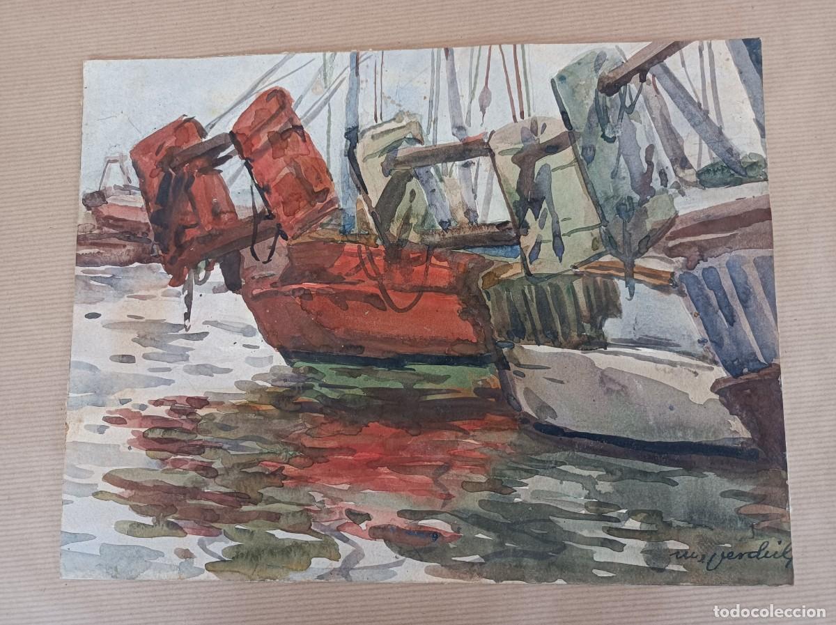 Arte: ACUARELA SOBRE CARTULINA 32 x 24 cms. PUERTO MIGUEL MARTINEZ VERCHILI