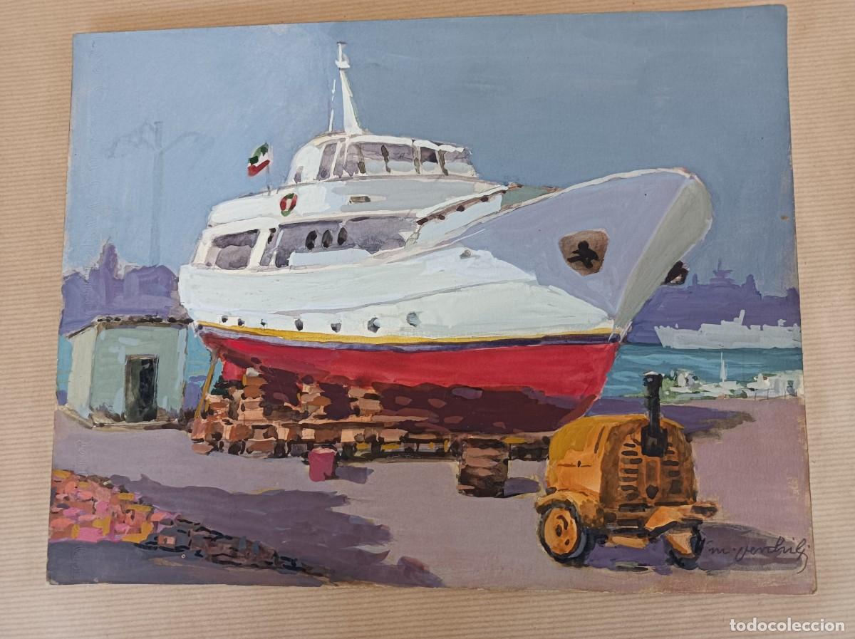 Arte: ACUARELA SOBRE CARTULINA 32 x 24 cms. PUERTO MIGUEL MARTINEZ VERCHILI