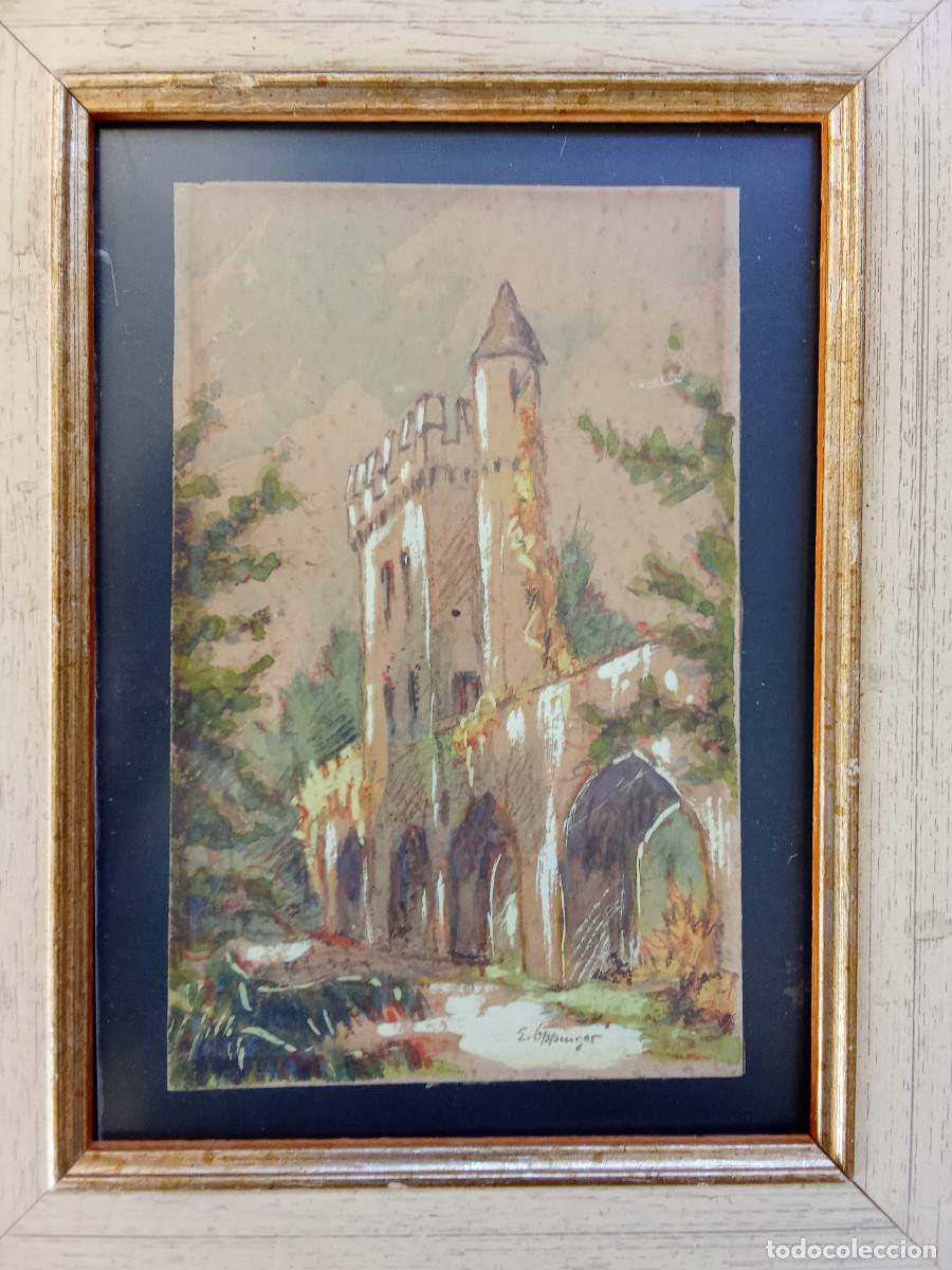 Kunst: ACUARELA- FIRMA ILEGIBLE- CASTILLO MEDIEVAL-