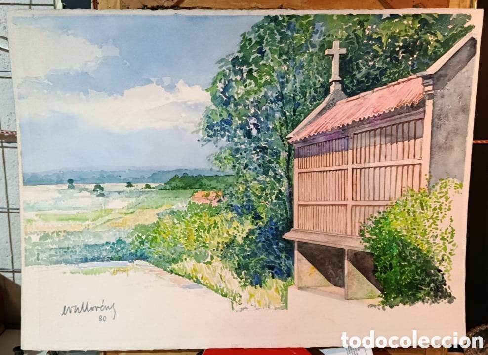 Arte: EVA LLORENS RODRIGUEZ A CORU&Ntilde;A GALICIA 1921-2004 ACUARELA TITULADA HORREO