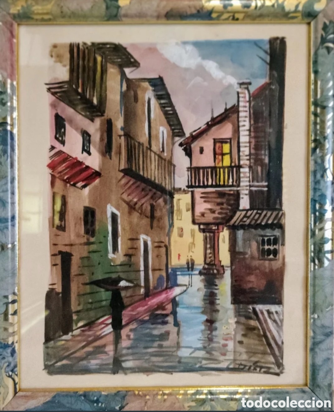 Arte: Acuarela firmada. Autor sin identificar. Vintage.