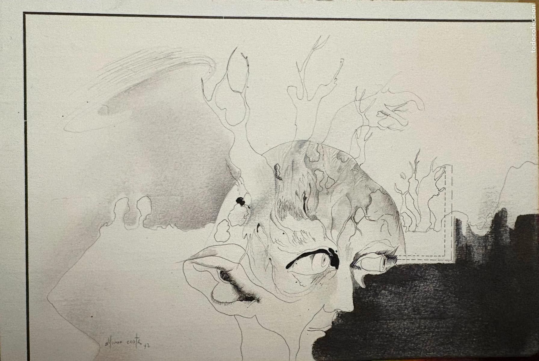 Arte: Composici&oacute;n abstracta expresionista, grisalla, t&eacute;cnica mixta de Alfonso Costa Beiro (La Coru&ntilde;a 1943)