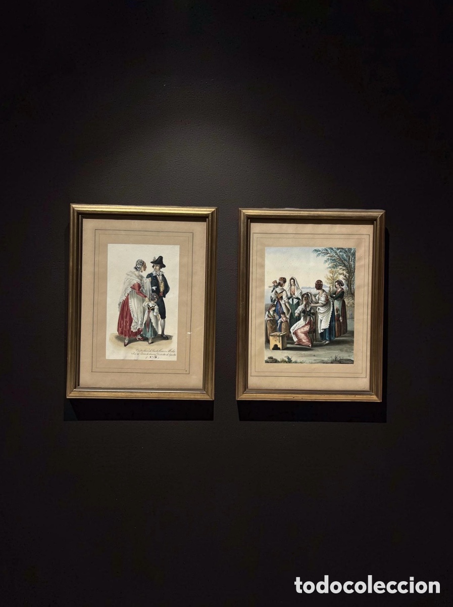 Arte: PAREJA DE ACUARELAS NAPOLITANOS (SIGLO XIX)