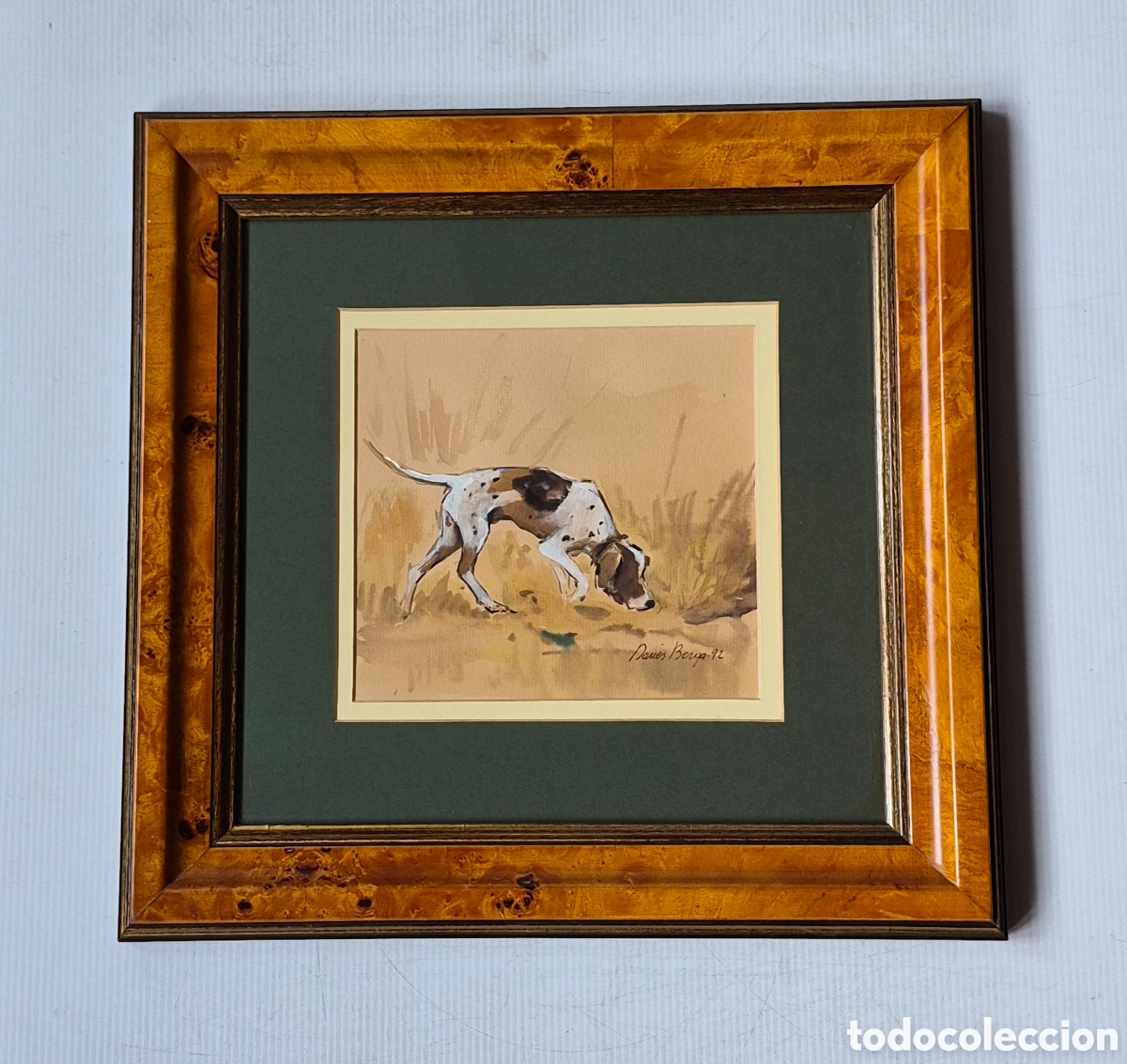 Arte: Danes Berga, acuarela\mixta. Perro de caza, pointer. Firmado y fechado