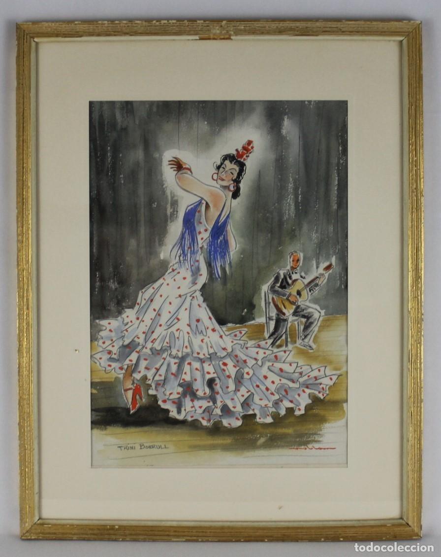 Arte: Luis Alfonso NOBLOM. Bailaora Trini Borrull. Acuarela enmarcada