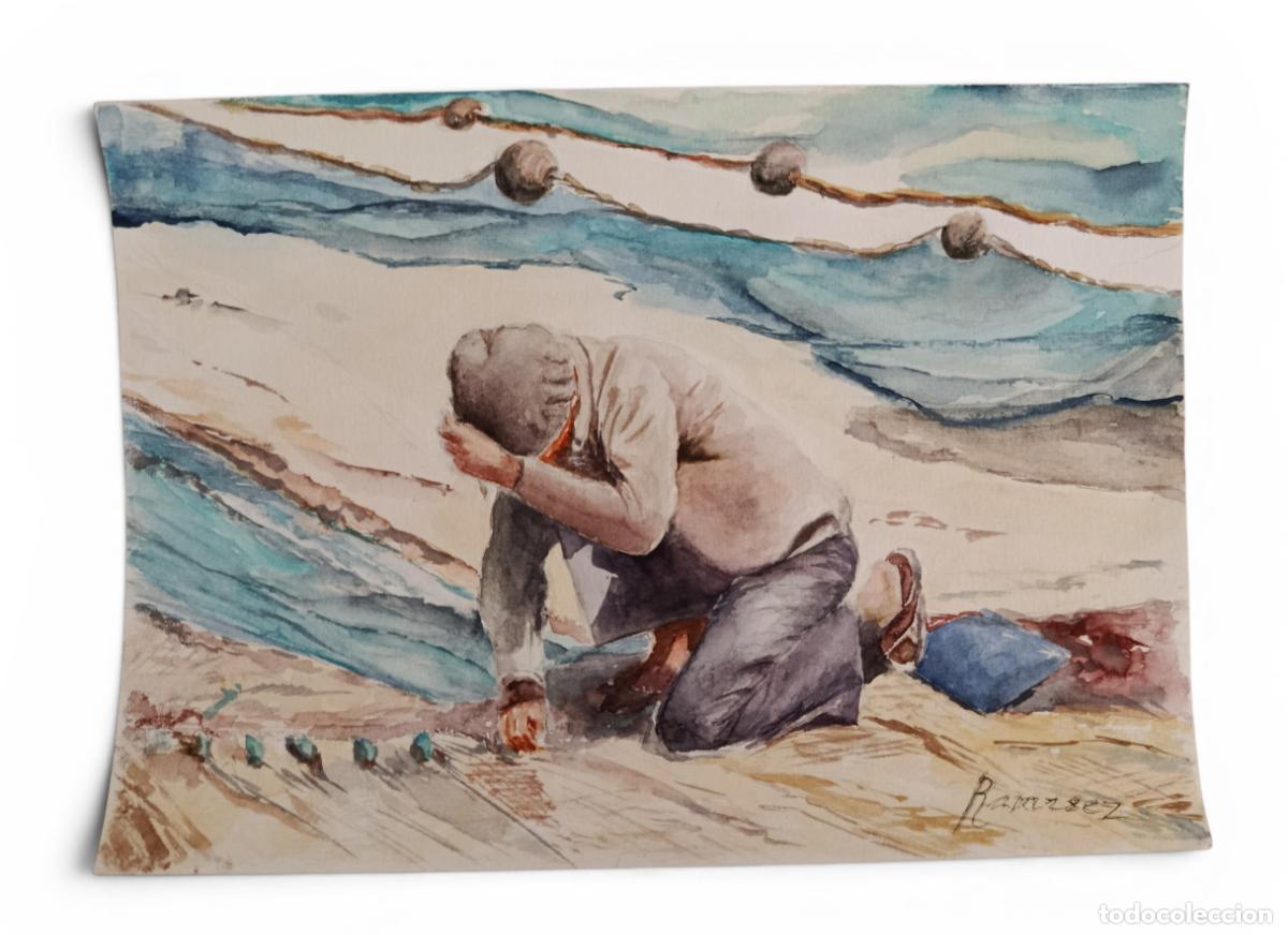 Arte: Acuarela original firmada Mar&iacute;a Antonia Ram&iacute;rez &ndash; &ldquo;Patr&oacute; Martina&rdquo; de Portopetro (Mallorca)