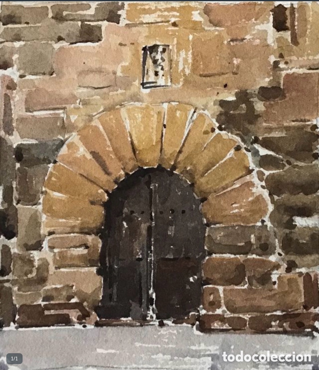 Arte: Acuarela original. Demetrio Sus&iacute;n. Puerta del Pirineo de Huesca.