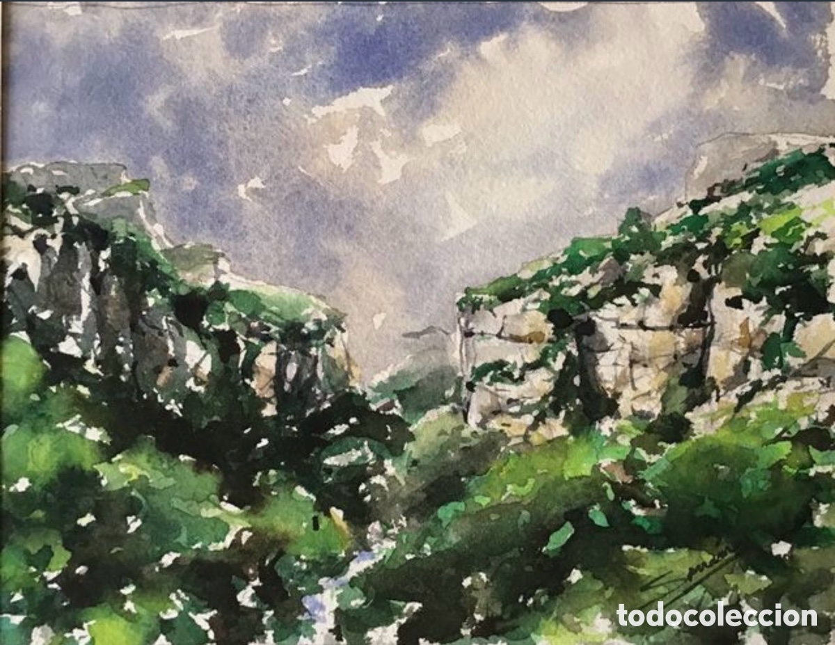 Arte: Acuarela original. Demetrio Sus&iacute;n. Pirineos, Ordesa, Huesca.