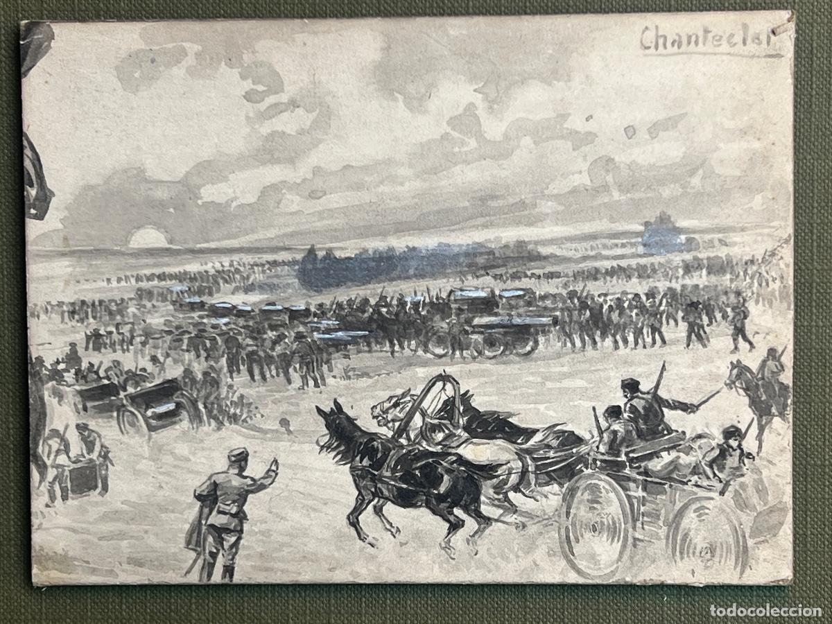 Arte: Carlos V&aacute;zquez &Uacute;beda (Ciudad Real 1869&ndash;1944) alias Chantecler. Grandes maniobras. Acuarela. PPSXX