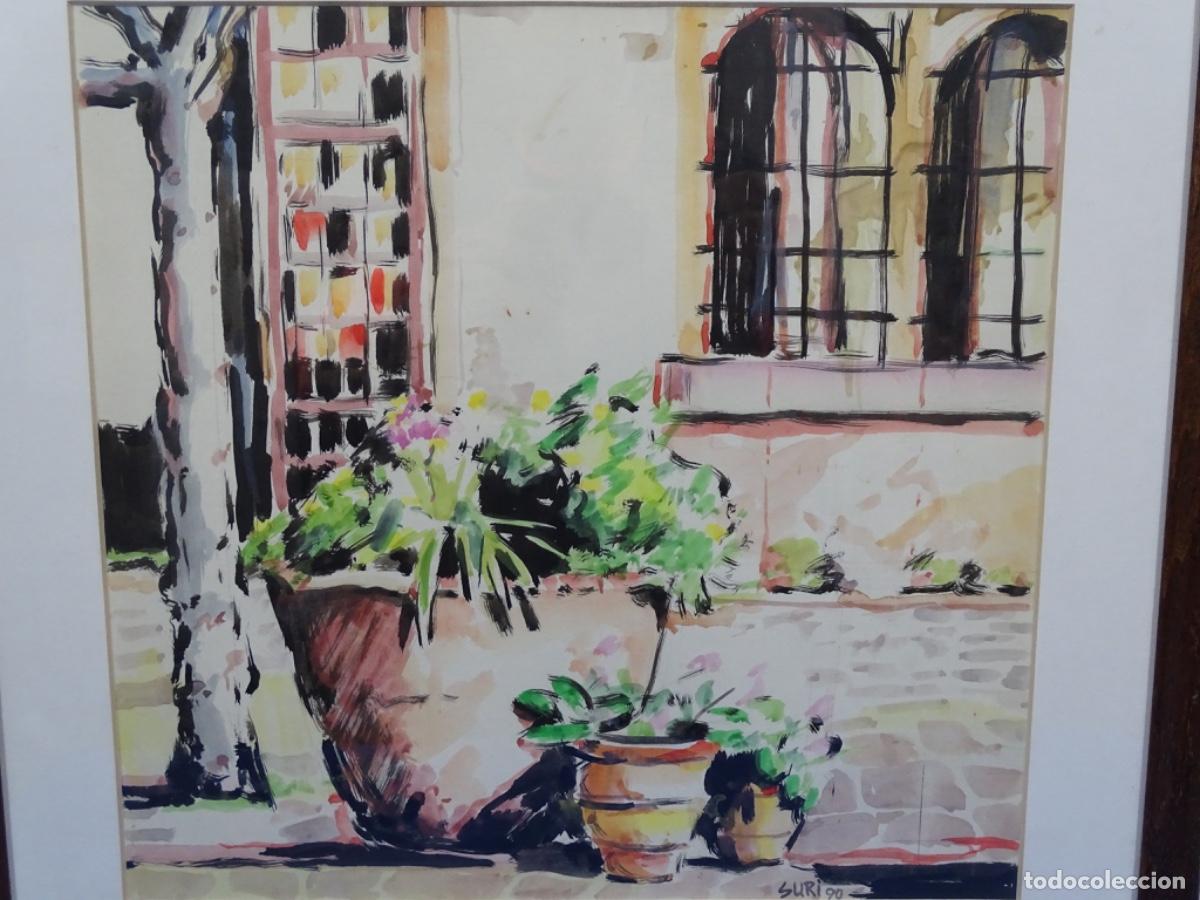 Arte: ACUARELA DEL PINTOR DE TERRASSA FLOREAL SORIGUERA, SURI 1990. PATIO.